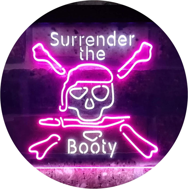 Pirate Skull Surrender The Booty LED Light Sign - LED Gift Works