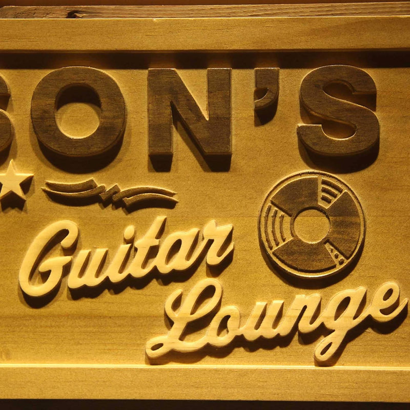 Personalized Guitar Lounge Custom Wood Sign 3D Engraved Wall Plaque - LED Gift Works