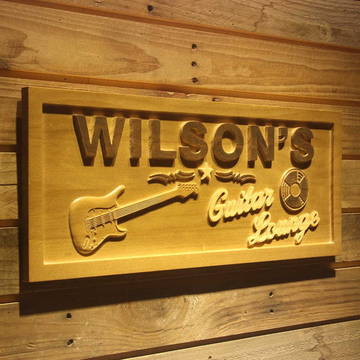 Personalized Guitar Lounge Custom Wood Sign 3D Engraved Wall Plaque - LED Gift Works