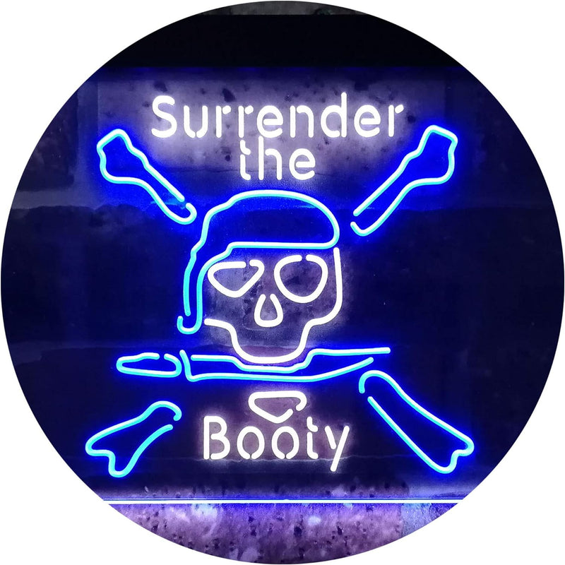 Pirate Skull Surrender The Booty LED Light Sign - LED Gift Works