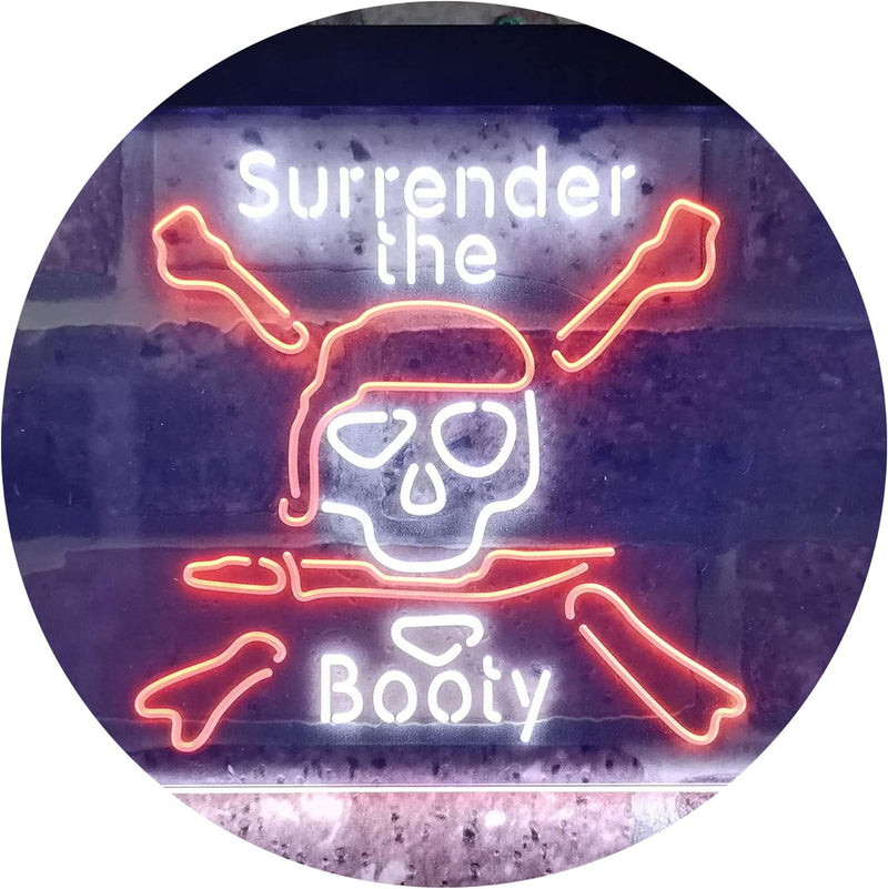 Pirate Skull Surrender The Booty LED Light Sign - LED Gift Works