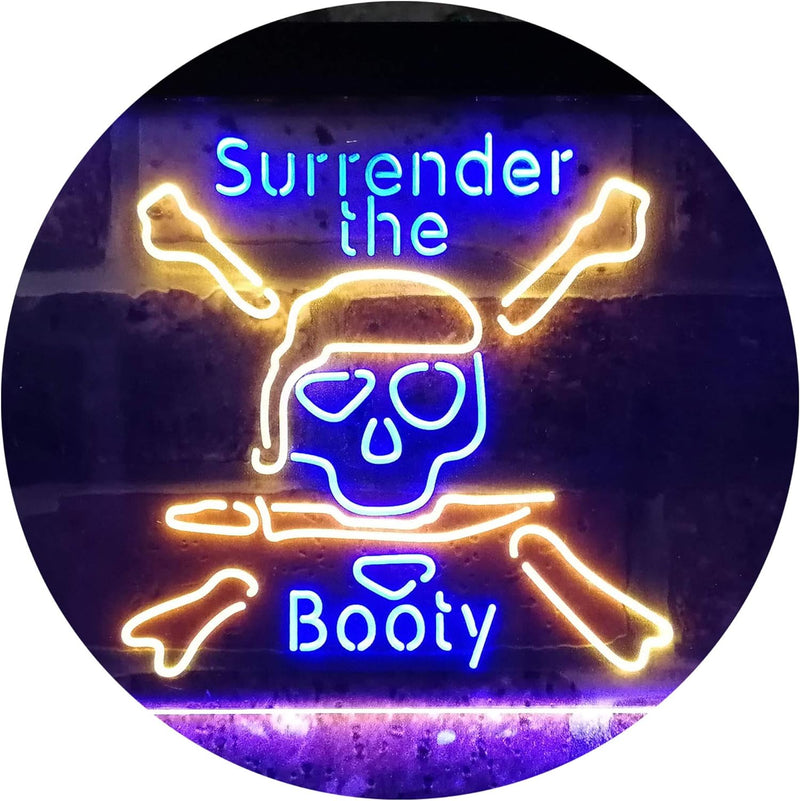 Pirate Skull Surrender The Booty LED Light Sign - LED Gift Works