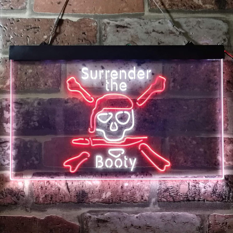Pirate Skull Surrender The Booty LED Light Sign - LED Gift Works