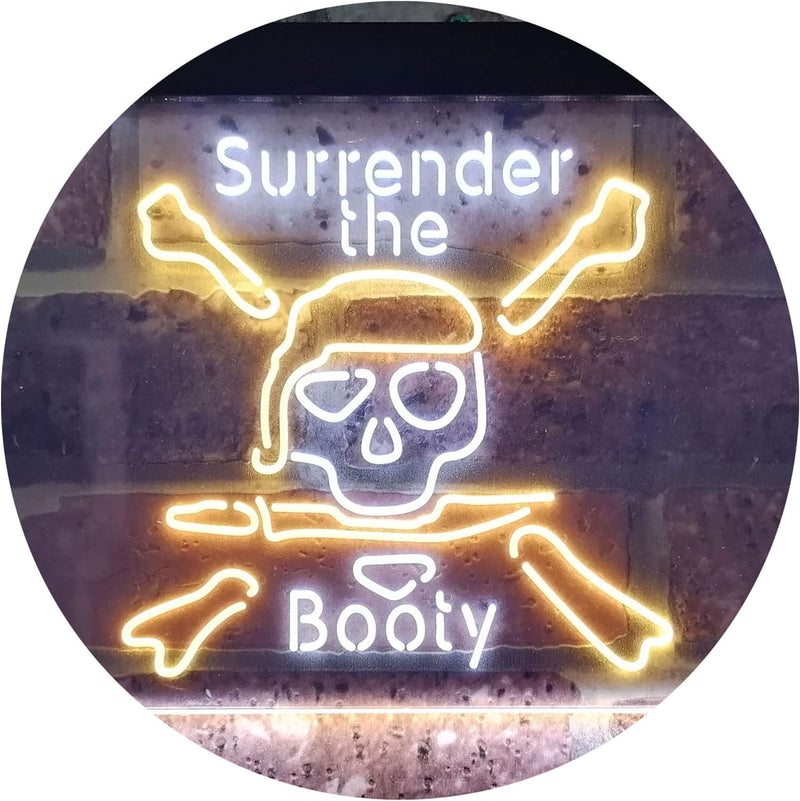 Pirate Skull Surrender The Booty LED Light Sign - LED Gift Works