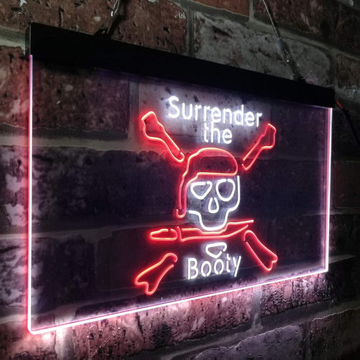 Pirate Skull Surrender The Booty LED Light Sign - LED Gift Works
