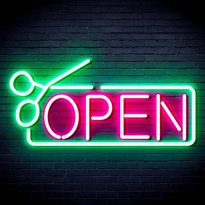 Barber Salon Hair Cuts Scissors Open Flex Silicone LED Sign (Neon-Style, LED Technology) - Way Up Gifts