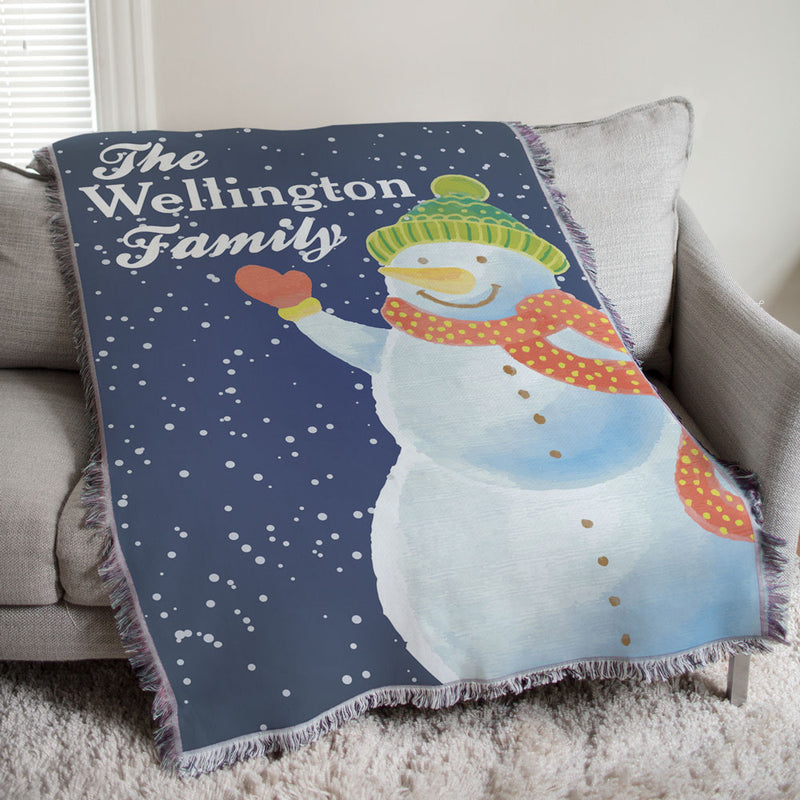 Snowman Tapestry Throw - Whimsical Winter Christmas Blanket - LED Gift Works