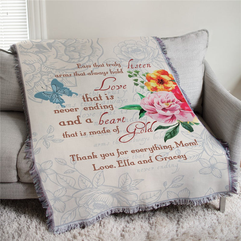 Personalized Mother's Day Afghan Throw - Mom Quote Keepsake Blanket - LED Gift Works