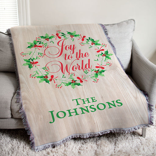 Personalized Joy to the World Throw - Religious Christmas Afghan Blanket - Way Up Gifts