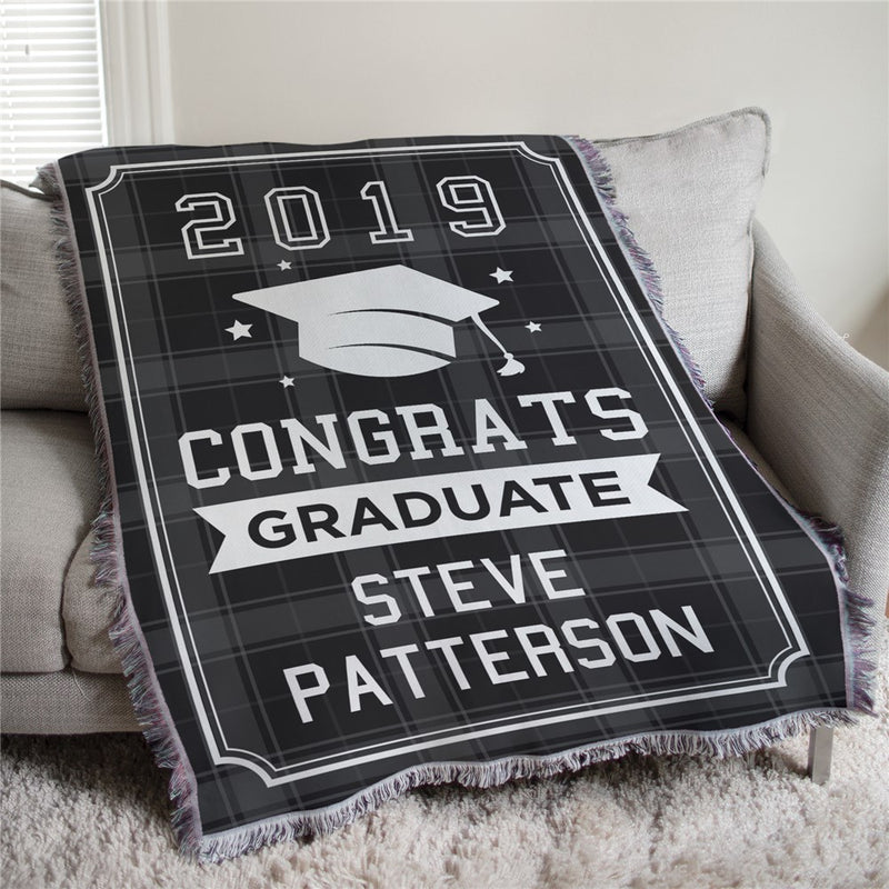 Personalized Congrats Graduate Flannel Tapestry - Graduation Celebration Blanket - LED Gift Works