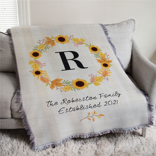 Personalized Fall Wreath Afghan Throw - Autumn Decor Blanket - Way Up Gifts