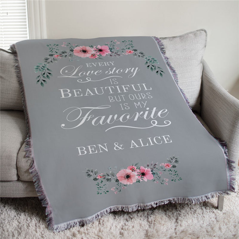 Personalized Love Story Afghan Throw - Personalized Wedding or Anniversary Gift - LED Gift Works