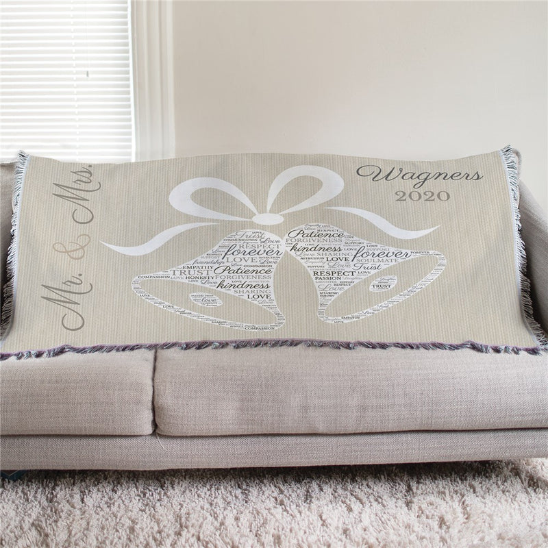 Personalized Wedding Bells Word Art Afghan Throw - Personalized Wedding Blanket Gift - LED Gift Works