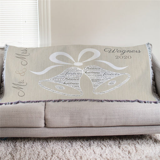 Personalized Wedding Bells Word Art Afghan Throw - Personalized Wedding Blanket Gift - Way Up Gifts