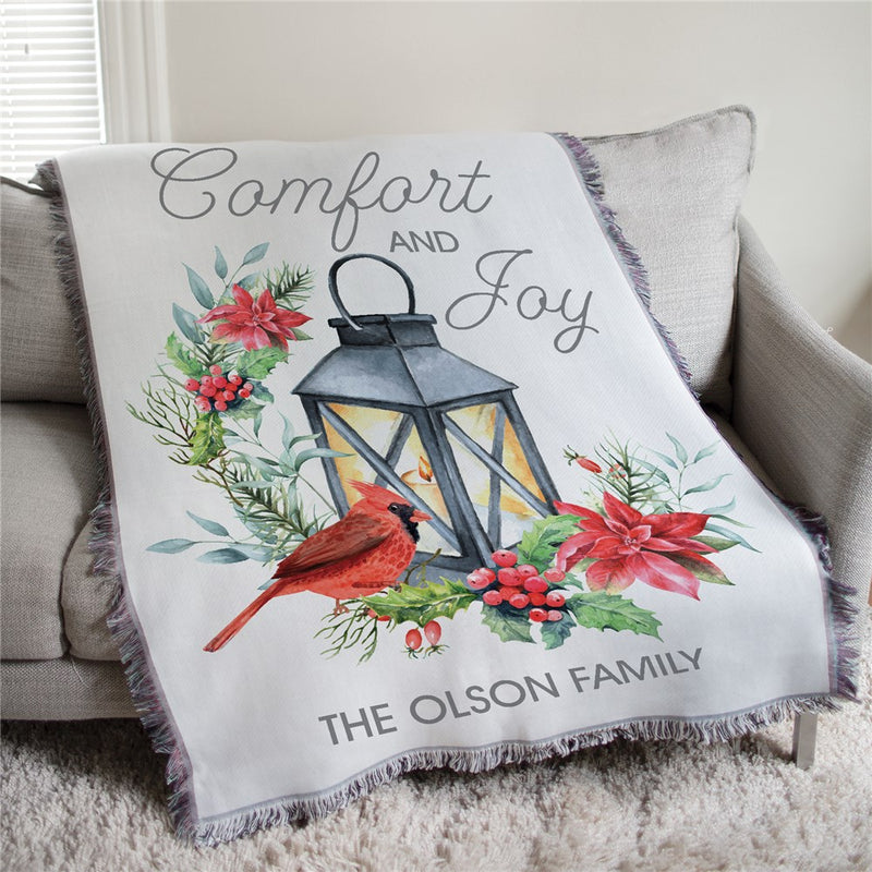 Personalized Comfort & Joy With Cardinal 50X60 Afghan Throw - Festive Winter Throw - LED Gift Works