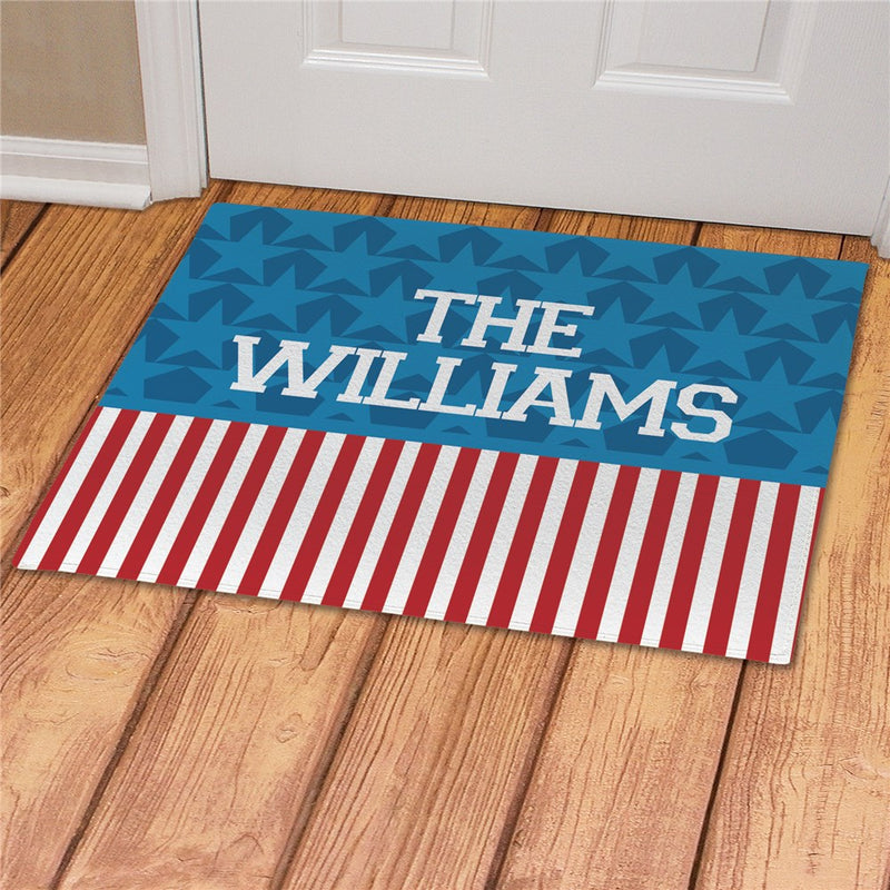 Patriotic Personalized Doormat - Custom Red, White, and Blue Welcome Mat - LED Gift Works