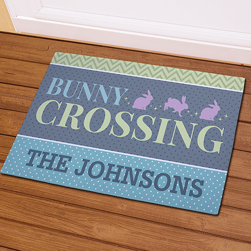 Bunny Crossing Personalized Doormat - Custom Holiday Welcome Mat - Way Up Gifts