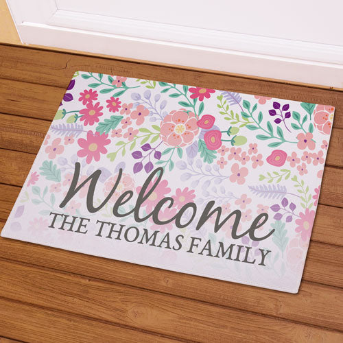 Floral Family Personalized Doormat - Custom Home Welcome Mat - Way Up Gifts