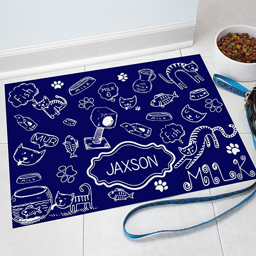 Cat Love Personalized Pet Mat - Custom Feeding Rug - Way Up Gifts