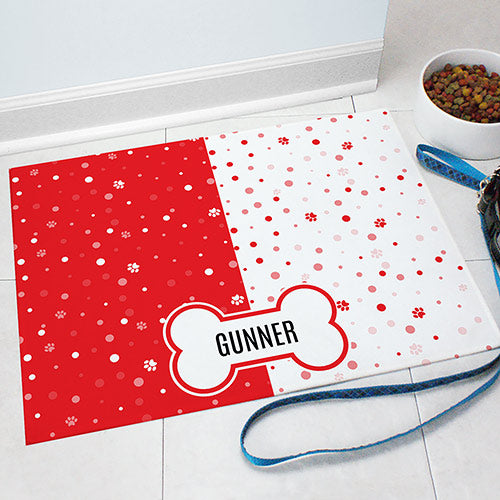 Paw and Bone Pet Food Mat - Personalized Dog Feeding Mat - Way Up Gifts