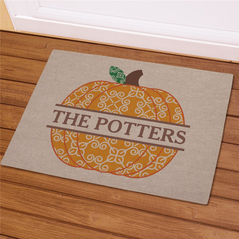 Pumpkin Personalized Doormat - Custom Autumn Welcome Mat - LED Gift Works