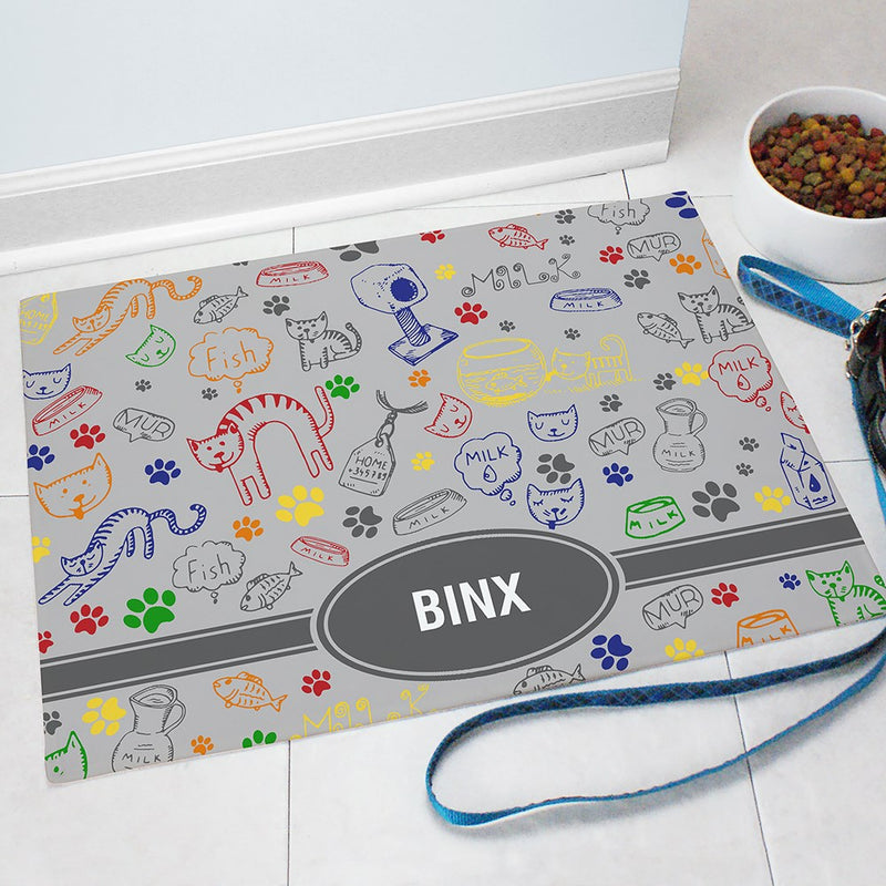 Cat Doodle Personalized Pet Mat - Custom Feeding Rug - LED Gift Works