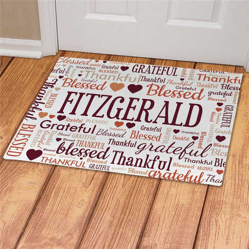 Grateful Thankful Blessed Word Art Personalized Doormat - Custom Fall Mat - Way Up Gifts