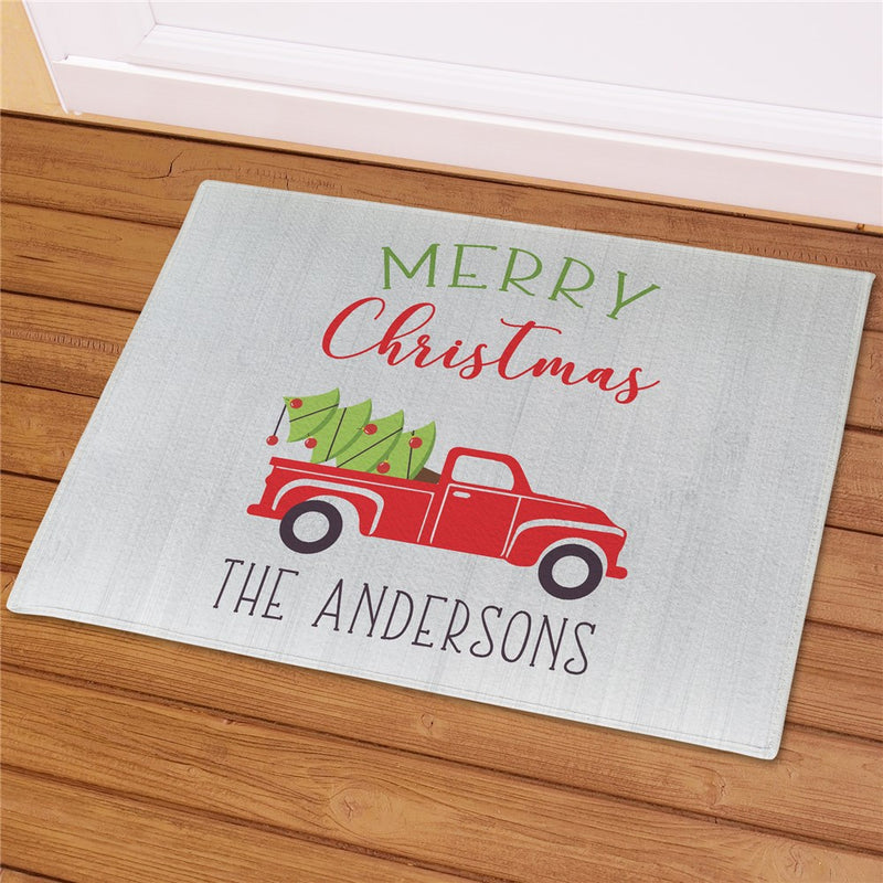 Christmas Truck Personalized Doormat - Custom Family Welcome Mat - LED Gift Works