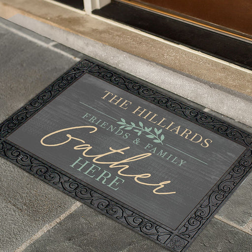 Friends and Family Gather Personalized Doormat - Custom Holiday Welcome Mat - Way Up Gifts