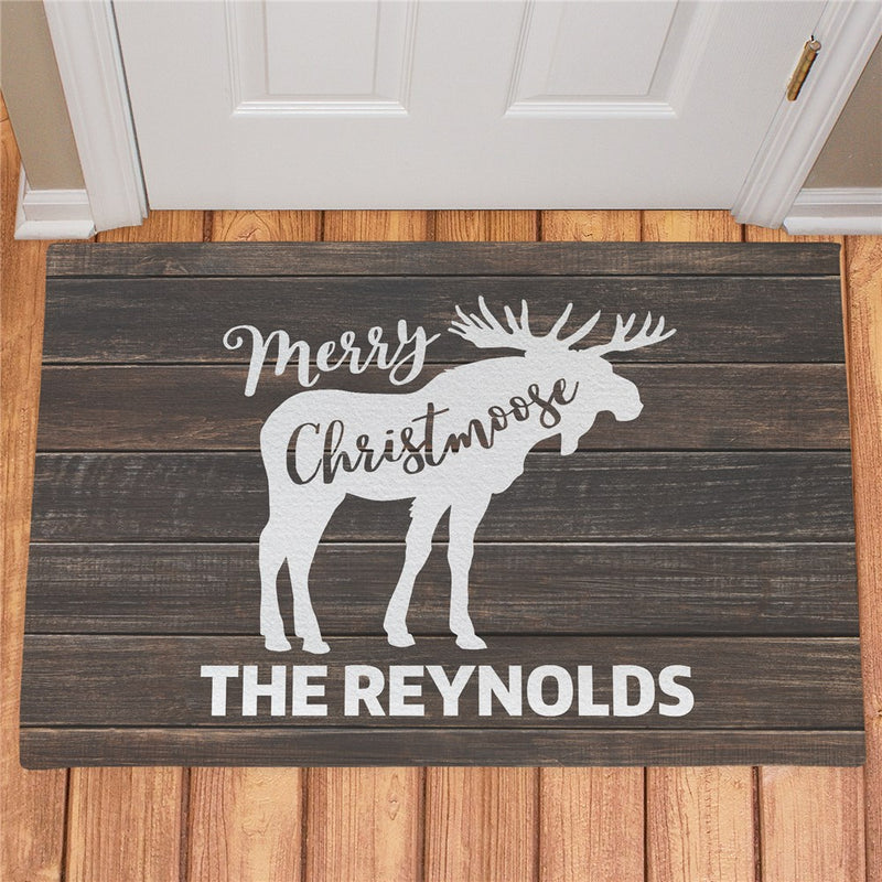 Merry Christmoose Personalized Doormat - Custom Holiday Welcome Mat - LED Gift Works