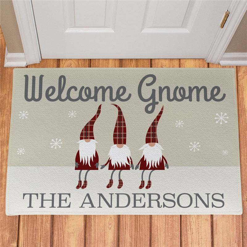 Gnome Personalized Welcome Mat - Custom Whimsical Entry Rug - LED Gift Works
