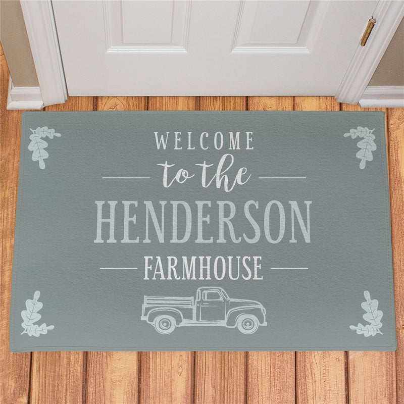 Farmhouse Truck Personalized Doormat - Rustic Welcome Mat with Name - LED Gift Works