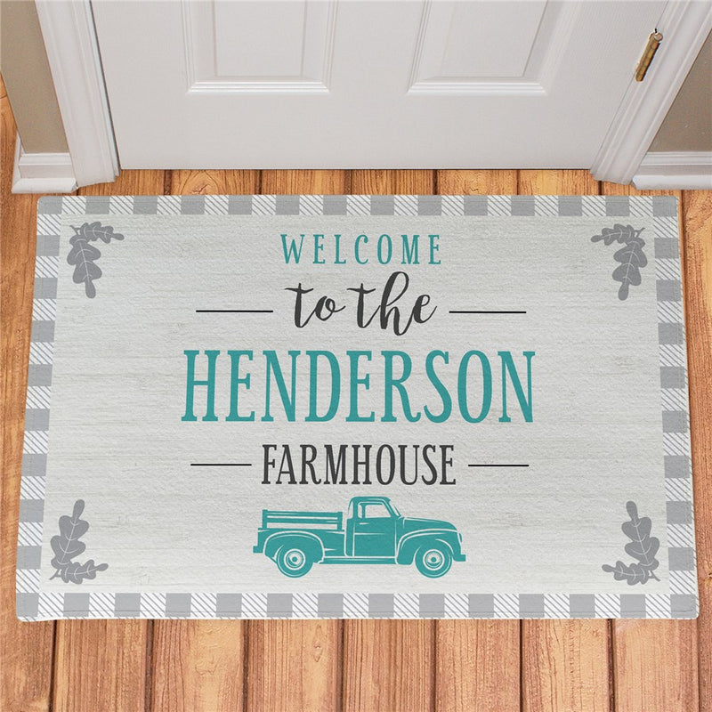 Farmhouse Gingham Personalized Doormat - Country Style Custom Entry Mat - LED Gift Works