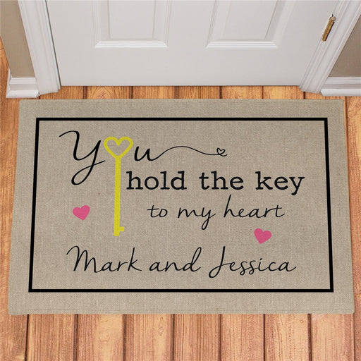 Hold the Key to My Heart Personalized Doormat - Custom Romantic Entry Mat - Way Up Gifts