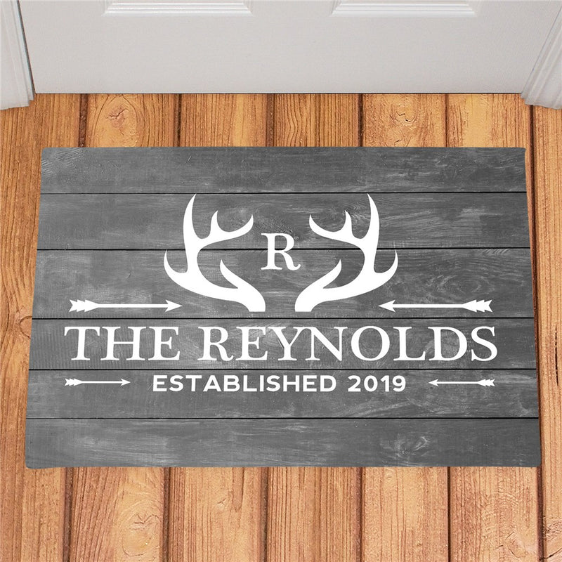 Deer Antlers Personalized Doormat - Custom Outdoors Welcome Mat - LED Gift Works