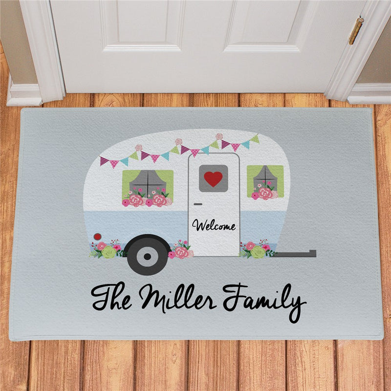 Floral Family Camper Personalized Doormat - Custom RV Entry Mat - LED Gift Works