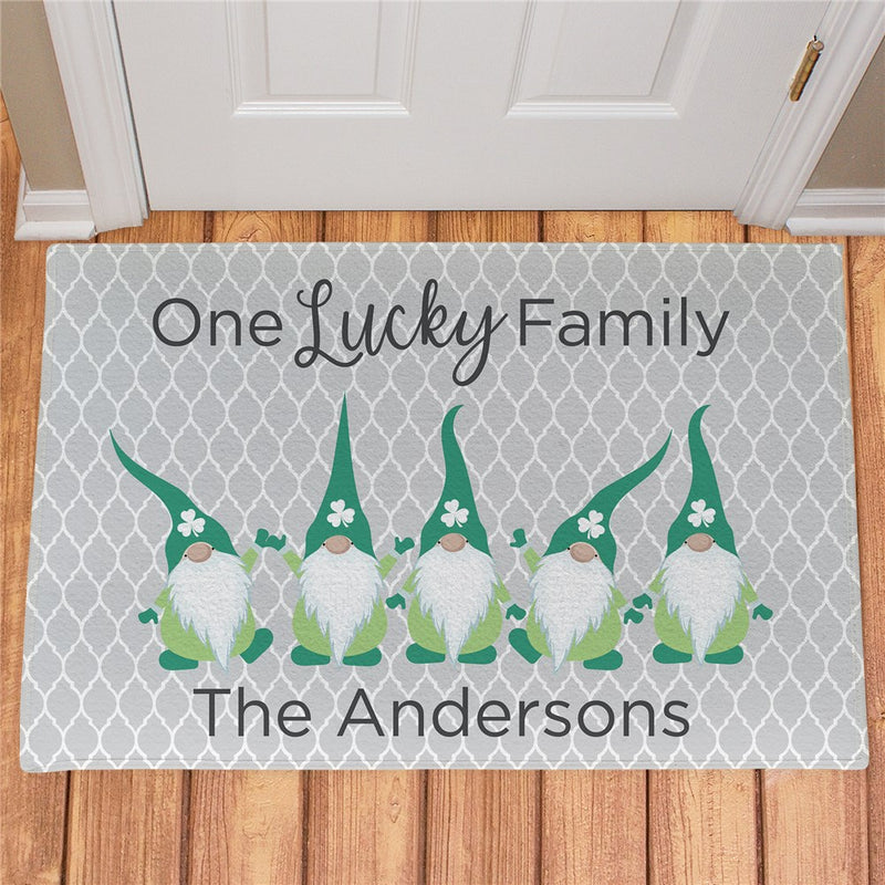 One Lucky Gnome Family Personalized Doormat - Custom St. Patrick's Mat - LED Gift Works