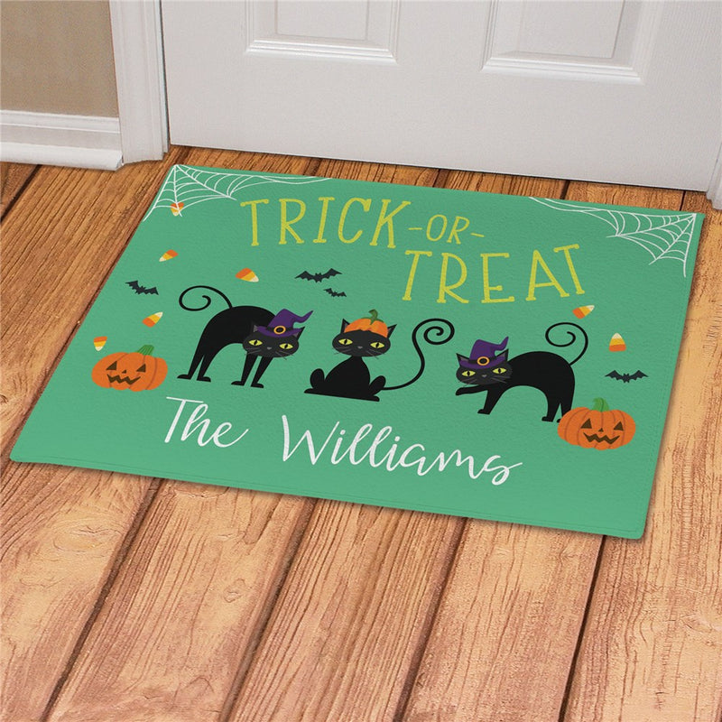 Trick or Treat Cats Personalized Doormat - Custom Halloween Pet Mat - LED Gift Works