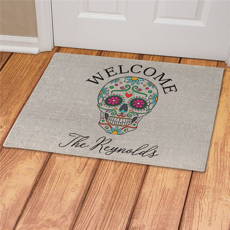 Sugar Skull Personalized Doormat - Custom Halloween or Day of the Dead Mat - LED Gift Works