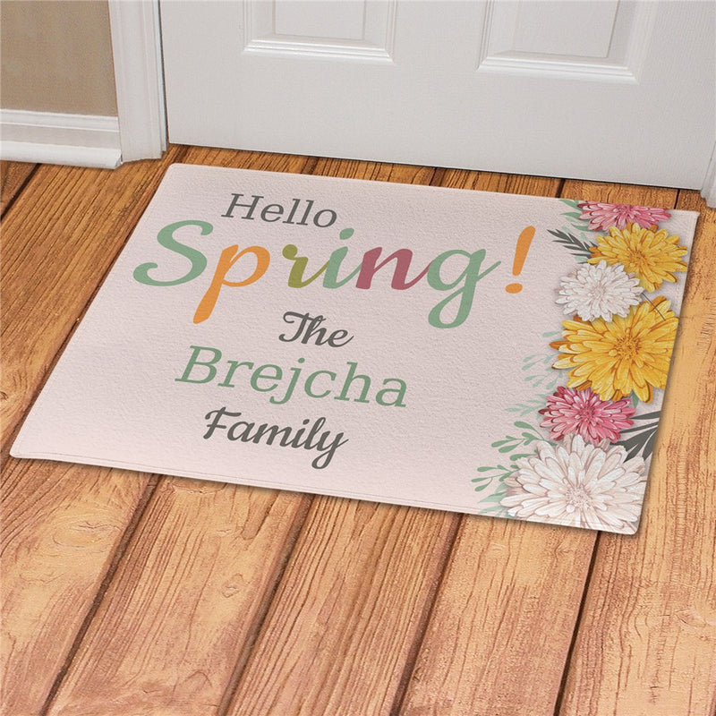 Hello Spring Personalized Doormat - Custom Floral Entry Mat - LED Gift Works