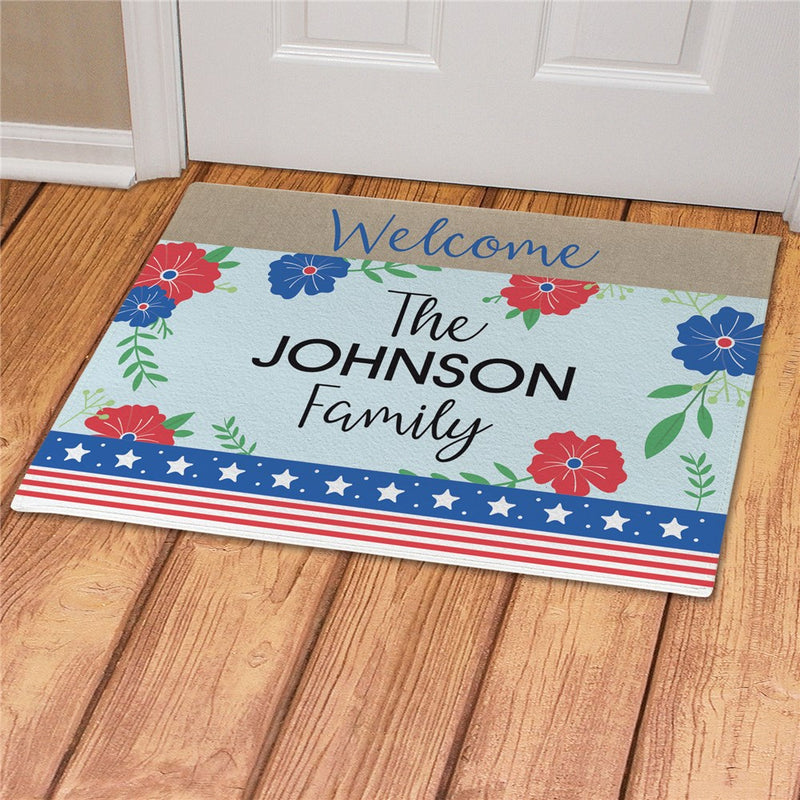 Patriotic Floral Personalized Doormat - Custom Summer Welcome Mat - LED Gift Works
