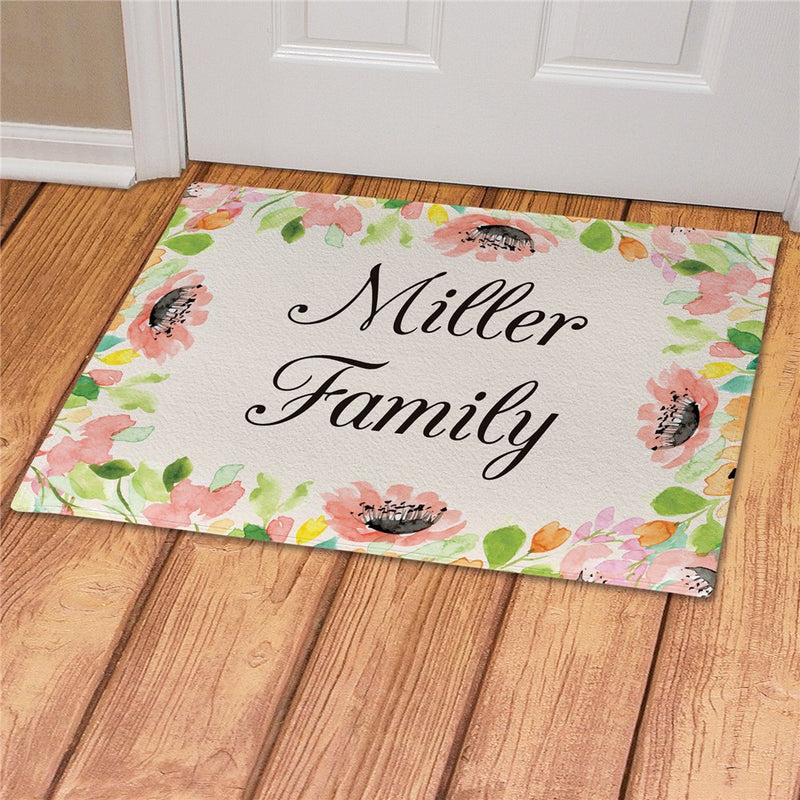Watercolor Floral Photo Frame Personalized Doormat - Custom Picture Mat - LED Gift Works