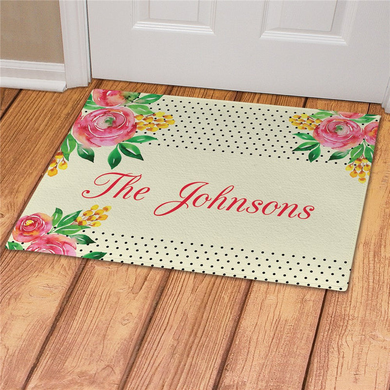 Watercolor Floral Background Personalized Doormat - Custom Family Entry Mat - LED Gift Works
