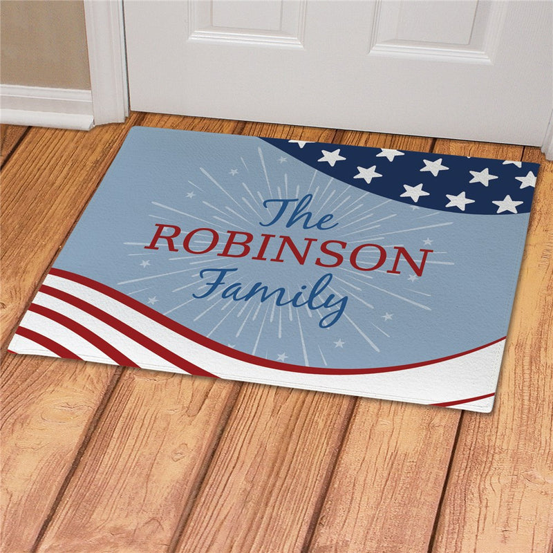 Patriotic Personalized Doormat - Custom Red, White & Blue Welcome Mat - LED Gift Works