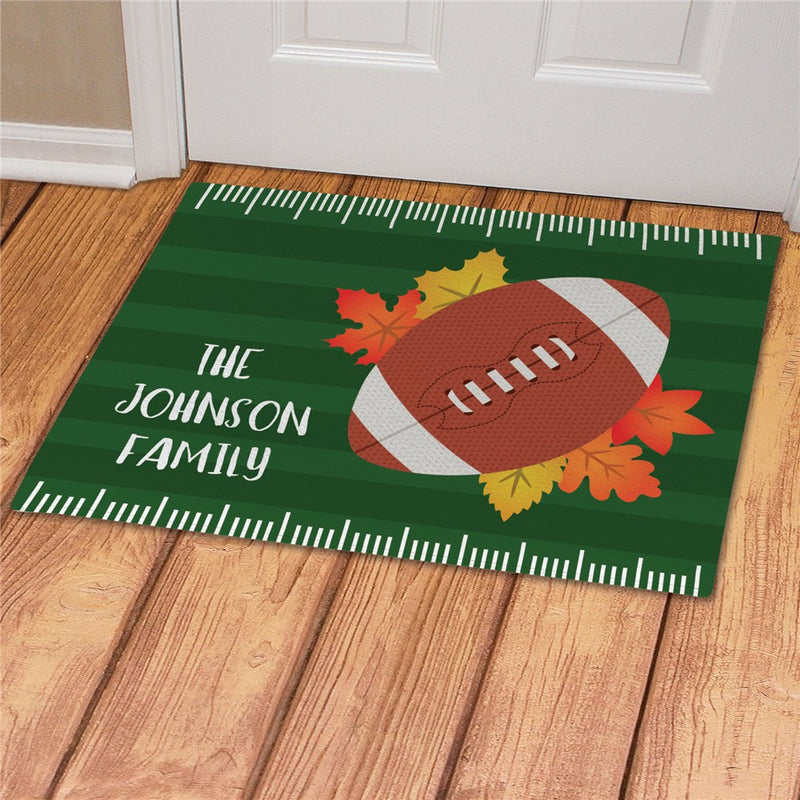 Fall Leaves Football Personalized Doormat - Custom Seasonal Sports Mat - LED Gift Works