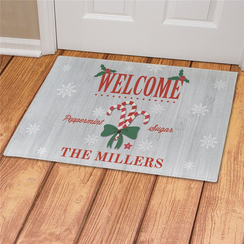 Candy Canes Personalized Doormat - Custom Christmas Entry Mat - LED Gift Works