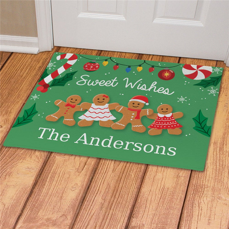 Sweet Wishes Gingerbread Personalized Doormat - Custom Christmas Mat - LED Gift Works