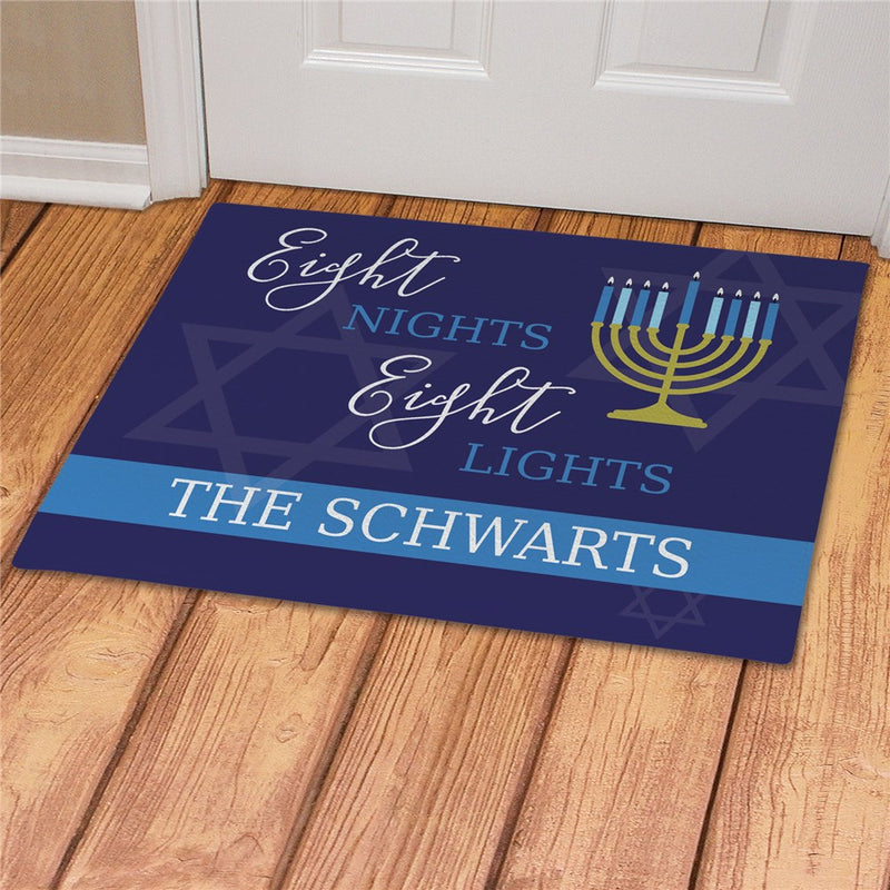 Eight Nights Eight Lights Personalized Doormat - Custom Hanukkah Welcome Mat - LED Gift Works