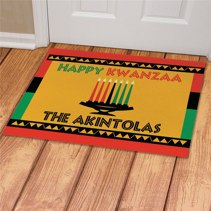 Happy Kwanzaa Personalized Doormat - Custom Holiday Entry Mat - LED Gift Works