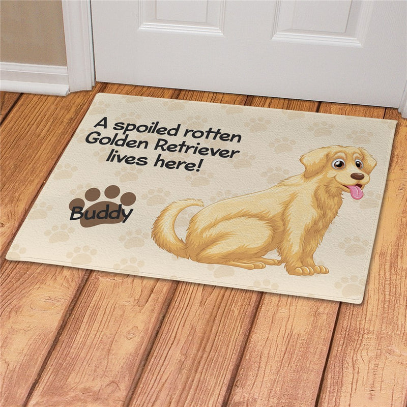 Golden Retriever Spoiled Here Personalized Doormat - Custom Dog Entry Mat - LED Gift Works
